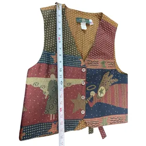 VTG Orvis 90s Tapestry Vest Womens L Made USA Patchwork Folk Angel Stars thumbnail 8