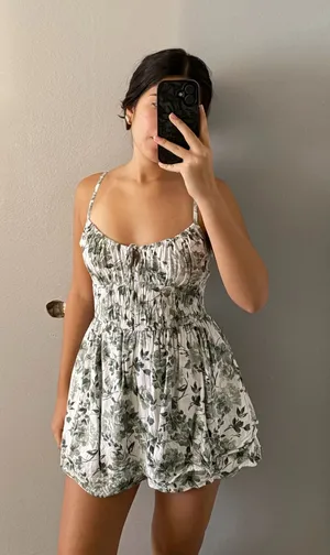 Hollister Green and White Floral Romper thumbnail 1