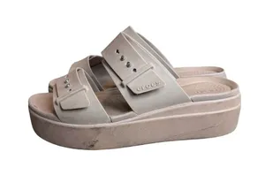 Crocs Taupe Double Buckle Platform Slide Sandals Flatform Comfort Size 8 Women's thumbnail 1