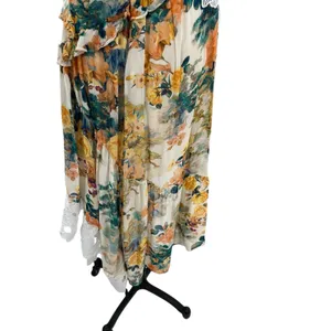 Anthropologie V-Neck Ruffle Lace Slip‎ Dress Floral White Multicolor Size US 4 thumbnail 14