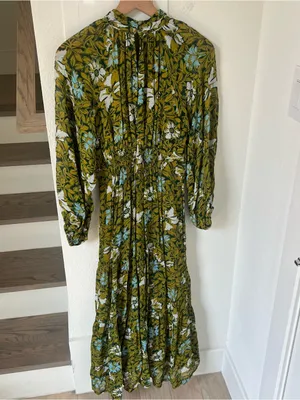Anthropologie Somerset Long-Sleeve Mock-Neck Chiffon Maxi Dress Green Floral thumbnail 4