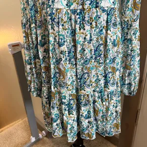 Altar'd State Long Sleeve Tiered Blue White Floral V-Neck Tie Dress Ruffle Flowy thumbnail 8