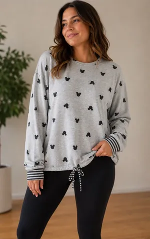 Disney Mickey Mouse Allover Print Gray Oversized Cozy Pullover Top Medium thumbnail 1