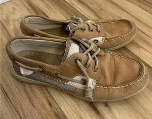Sperry Wm 6M Tan Loafers‎ Boat Shoes Leather Beige Slip On Casual Chic thumbnail 1