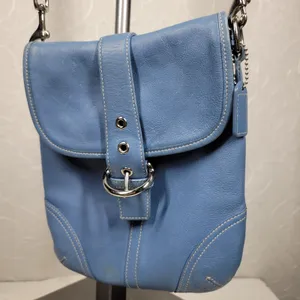 Coach Crossbody Saddle Bag Purse Womens Blue Leather Buckle Flap Soho thumbnail 11