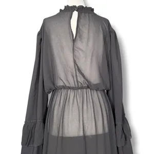 Black Sheer Maxi Dress Ruffle High Neck Tiered Long Sleeve Goth Victorian Witchy thumbnail 7