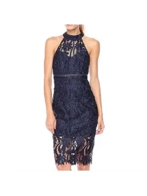 Bardot Isa Lace Halter Dress‎ French Navy Midi Size 4 thumbnail 6