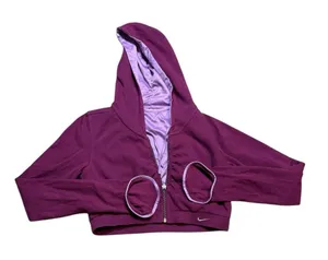 🧥 Vintage Nike Purple Crop Hoodie Reversible Satin Zip Up‎ S ✨ thumbnail 1