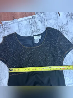 Papell Boutique 100% silk black Beaded Short Sleeve Chiffon Cocktail Dress 14 thumbnail 6