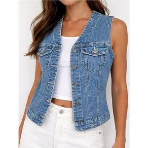 Vintage GAP Denim Vest Y2K Blue Jean Button Front Fitted Western Boho Size Small thumbnail 5