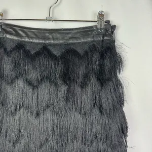 JOA Black Layered Fringe‎ Leather Waistband Flapper Mini Skirt XS thumbnail 4