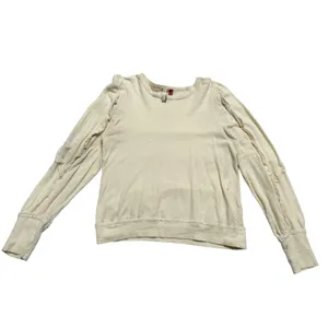 Pilcro Elsa Ruffled Top Women M Off-White Excellent Ruffle Sleeve Slub Knit thumbnail 4