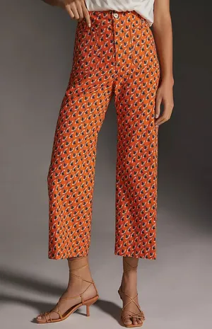 Sarah Gordon x Maeve The Colette Wide-Leg Crop Pants Orange Bee Print Size 4 thumbnail 1