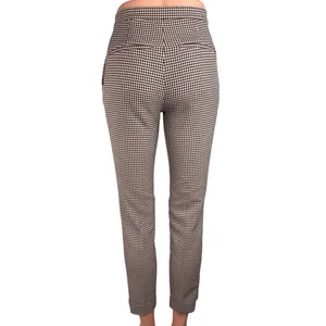 H&M Women's Brown Houndstooth Plaid Flat Front Crop Skinny Career Pants Size 0 thumbnail 3