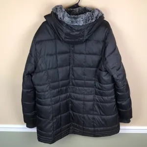 Nautica Women’s Black Puffer Faux Fur Hood Zipper Button-Up Fall Winter Jacket thumbnail 9