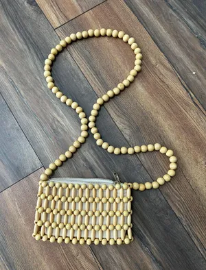 Wood Beaded Purse Tan thumbnail 4