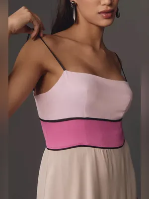 NWT Anthropologie Maeve Colorblock Pink Slip Midi Dress 4 thumbnail 3