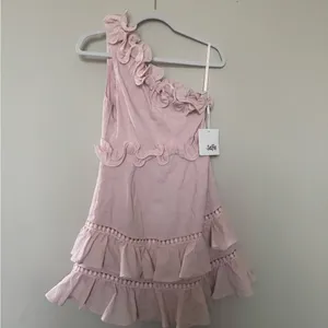 Selfie Leslie One Shoulder Pink Ruffle Dress thumbnail 3