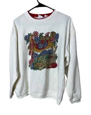 Vintage Bobbie Brooks‎ Cream Floral Print Sweatshirt Women's Size L thumbnail 1