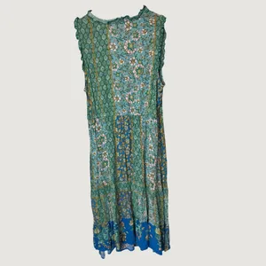 Knox Rose Blue Green Floral Patchwork Maxi Dress Sleeveless Tassel Waist Medium thumbnail 3
