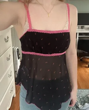 urban outfitters pink and black lace trimmed cami thumbnail 4