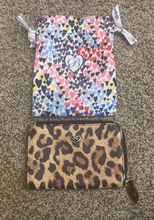 Brighton‎ Leopard Print Leather Zip Around Catwalk Coin Case Key Ring Vintage thumbnail 1