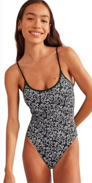 Boden Black & White Patterned Scoop Neck Tie Back One Piece Swimsuit thumbnail 1