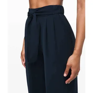 Lululemon Noir Pant True Navy High Rise Wide Leg Tie Waist Trousers Size 6 thumbnail 4