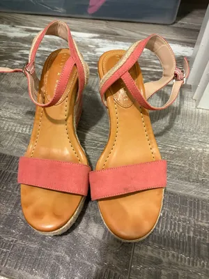 Kelly & Katie Pink Coral Suede Espadrille Wedge Sandals thumbnail 1