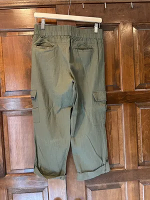 Eddie Bauer Womens Small Capri Cargo Pants Olive Green‎ Linen Blend Roll Cuff thumbnail 3