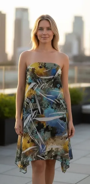 Strapless tropical dress Size L thumbnail 1
