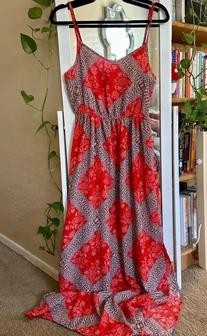 Pink Rose Red Boho Print Maxi Dress thumbnail 1