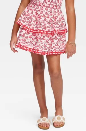 Roller Rabbit Skirt Red & White‎ Tiered Mini Skirt Size Small NWT thumbnail 1