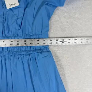 Quince‎ Blue Organic Cotton Smocked Waist Puff Sleeve Mini Dress Size S NWT thumbnail 4