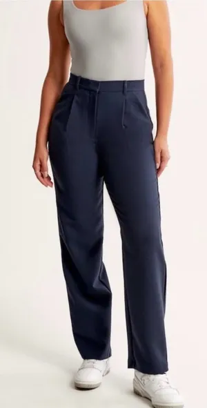NWT Abercrombie & Fitch Tailored Relaxed Straight Pant in Navy Blue thumbnail 1