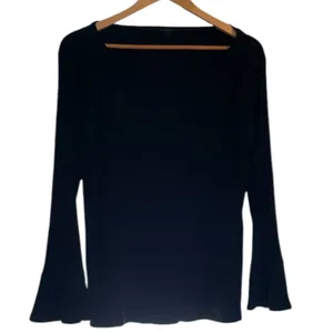 J. CREW Black Trumpet Bell Cuff Boat Neck Ribbed Knit Shirt Top - Size Large thumbnail 1