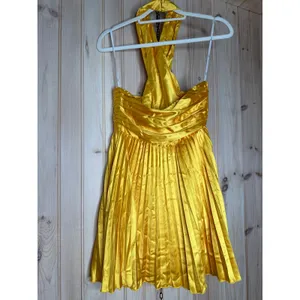 NWT Lulus Renlee Golden Yellow Halter Pleated Mini Dress Party Night Out Size S thumbnail 5