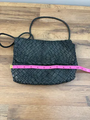 House 2401 Woven Leather Crossbody Purse Bag Dark Green Made in Italy thumbnail 9