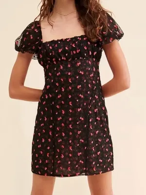 Free People Sugar and Spice Floral Mesh Mini Dress XS thumbnail 1