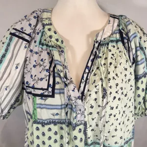 Loft patchwork patterned cotton blend peasant top size large thumbnail 2