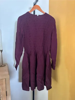 Madewell Long Sleeve Smocked Mini Dress Dark Pomegranate Purple NWT $148‎ Large thumbnail 9