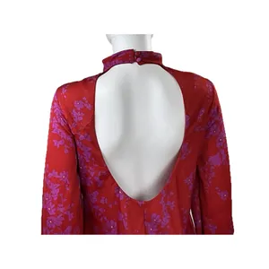 Free‎ People Aries Open Back Floral Long Sleeve Mini Dress Red XS thumbnail 7