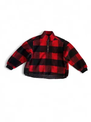 American Eagle Red Black Buffalo Plaid Sherpa Fleece Pullover Size M thumbnail 2