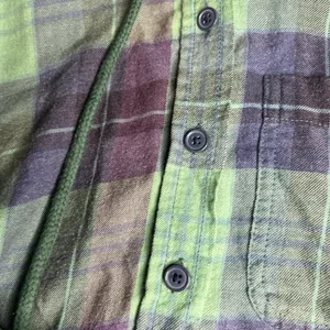 American Eagle women’s green and purple plaid flannel with hood thumbnail 2