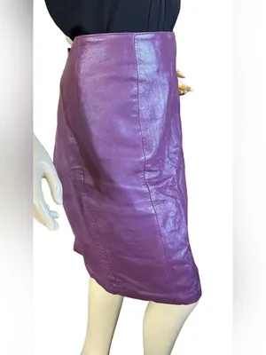 Vintage 1990'S Plum Purple Leather Midi Skirt (14) thumbnail 9