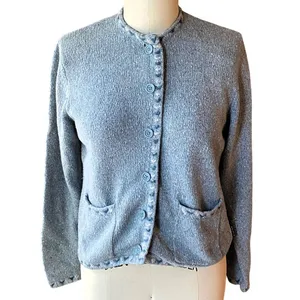 Vintage WOOLRICH Button Up Light Blue Wool Embroidered Sweater ~ Women's MEDIUM thumbnail 2