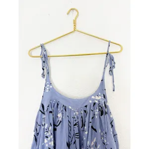 Free People Blue Floral Babydoll Mini Dress Tunic Size XS Tie Strap Boho Cottage thumbnail 5
