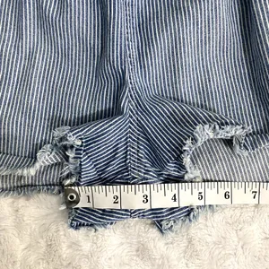 Aerie Blue Striped Chambray Pull-on Raw Hems Summer Beach Boho Shorts M thumbnail 7