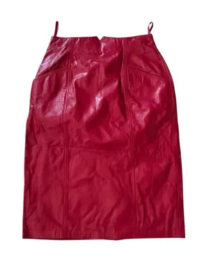 Vintage Suzelle Women's Red Genuine Leather Pencil Skirt High Waist Size 10 thumbnail 1