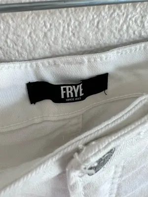 Frye Women's High Rise Straight Leg White Denim Jeans Cuffed thumbnail 5